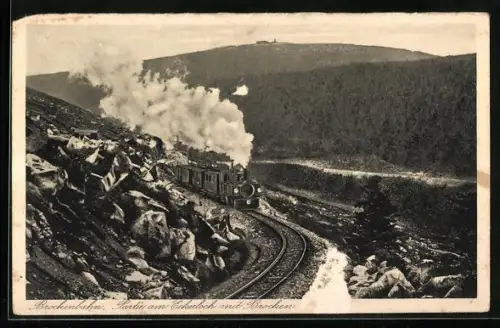 AK Brockenbahn, Partie am Eckerloch mit Brocken
