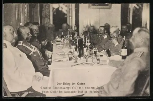 AK Insterburg, Der Krieg im Osten, General Rennenkampf mit seinem Stabe beim Diner im Gasthaus Dessauer Hof