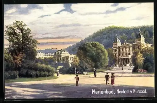 Künstler-AK Marienbad, Neubad und Kursaal