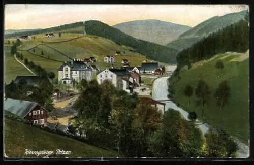 AK Petzer im Riesengebirge, Ortsansicht mit Umgebung