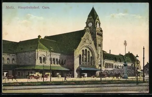 AK Metz, Hauptbahnhof bei Dämmerung