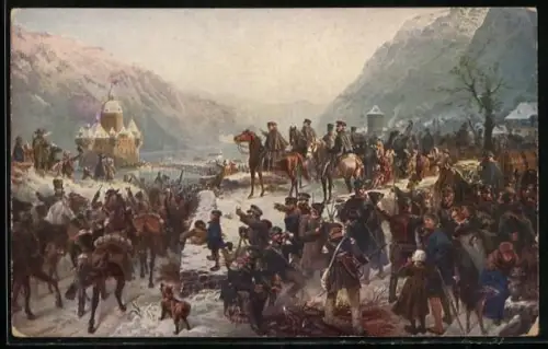 AK Rheinübergang der 1. Schlesischen Armee unter Blücher bei Caub 1814, Befreiungskriege