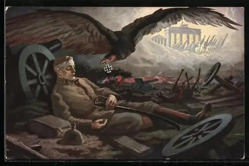 AK Die Vision des verwundeten Kriegers, Adler bringt Eisernes Kreuz