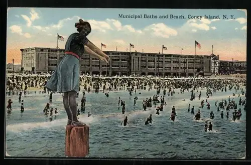 AK Coney Island, NY, Municipal Baths and Beach