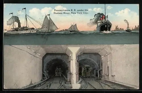 AK New York City, U-Bahn im Pennsylvania Tunnel unter dem Hudson River