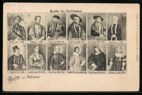 AK Ostfriesland, Portraits der Grafen, Ulrich I., Enno I. und Edzard I.