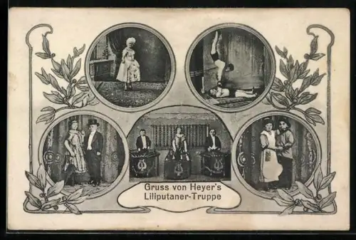 AK Heyer`s Liliputaner-Truppe, Auftrittsszenen