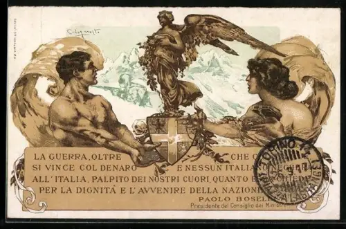 Künstler-AK Italienische Kriegsanleihen, Sottoscrivette al Prestito 5 % presso il Credito Italiano