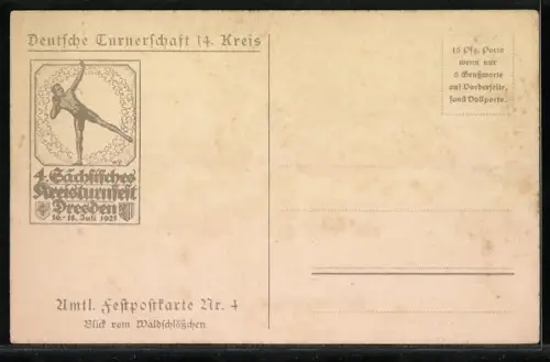 AK Dresden, 4. Sächsisches Kreisturnfest 1921, Ortsansicht, Dampfer Sachsen, Wappen