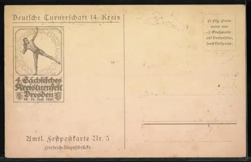 AK Dresden, 4. Sächsisches Kreisturnfest 1921, Dampfer auf der Elbe, Wappen