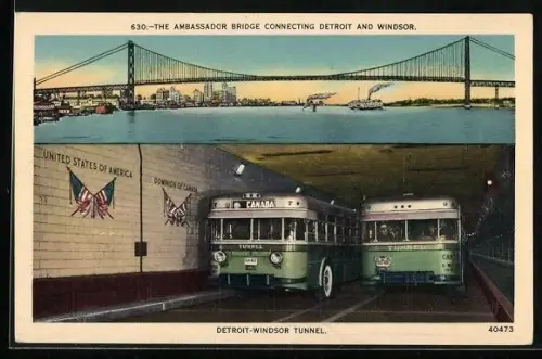 AK Detroit, MI, The Ambassador Bridge connecting D. and Windsor, Windsor Tunnel