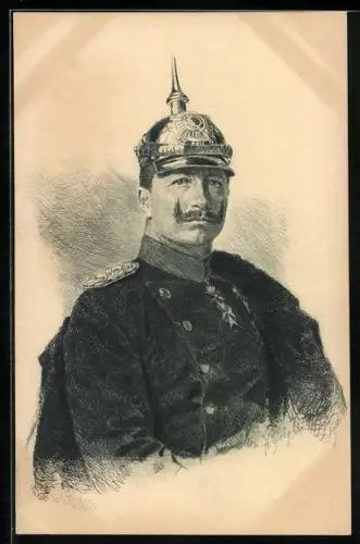 AK Porträt Kaiser Wilhelm II. in Uniform mit Pickelhaube
