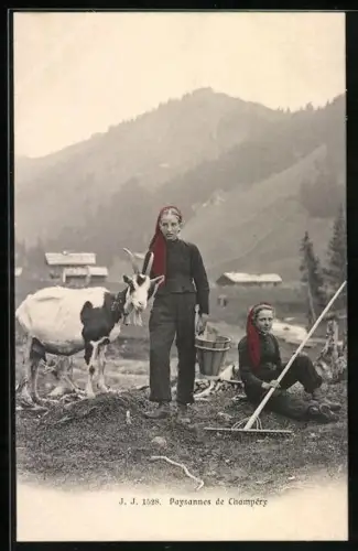 AK Zwei Bäuerinnen mit ihrer Ziege