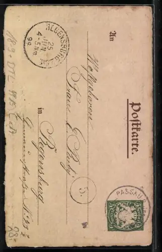 AK Passau, V. Niederbay. Bundesschiessen 1899, Ganzsache
