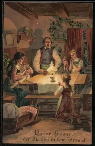 AK Betende Familie am Tisch