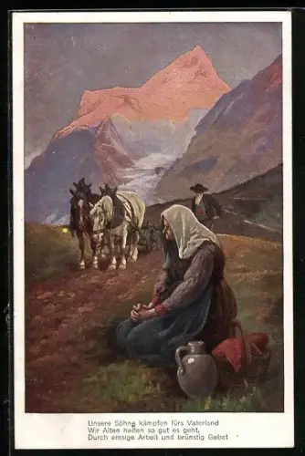 Künstler-AK Die Alten beten für die Jungen