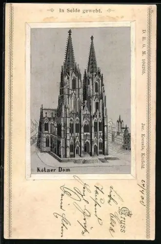 Seiden-AK Darstellung vom Kölner Dom