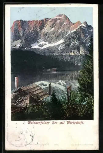 AK Tarvis, Weissenfelser-See, Gasthaus mit Blick auf den See, Berge