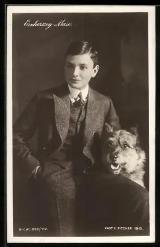 AK Erzherzog Max von Österreich mit seinem Hund