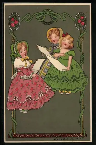 Künstler-AK Meissner & Buch (M&B) Nr. 1376: Aus der Biedermeierzeit, Mädchen beim Singen