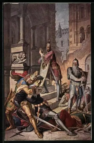 AK Dietrich von Bern überwindet Hagen im Ringkampf, Nibelungen