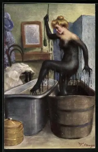 Künstler-AK Dame im Schlammbad