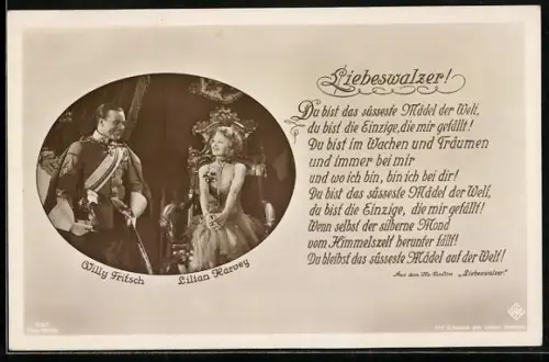 AK Schauspieler Lilian Harvey und Willy Fritsch in dem Film Liebeswalzer