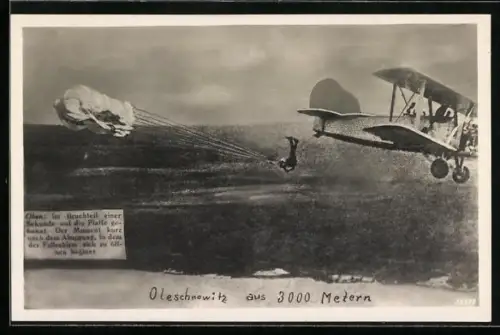 AK Oleschnowitz beim Absprung aus 3000 Metern mit seinem Fallschirm Greif