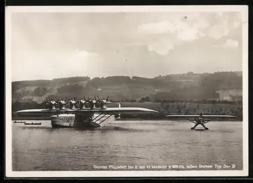 AK Dornier Flugschiff Do X neben Wasserflugzeug Dornier Do-D
