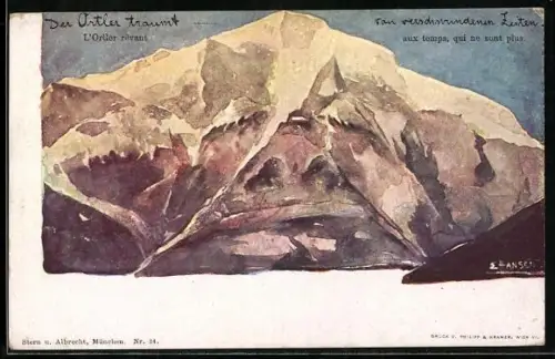 Künstler-AK sign. E. Hansen / Emil Nolde: Der Ortler träumt von verschwundenen Zeiten, Berg mit Gesicht / Berggesichter