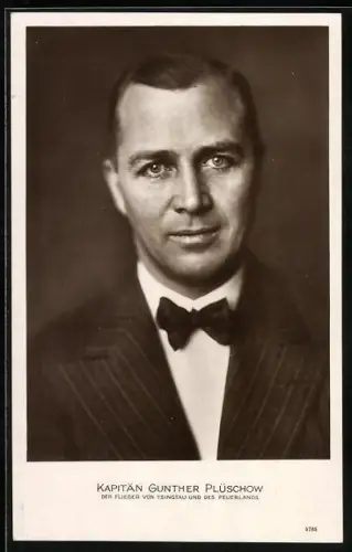 AK Kapitän Gunther Plüschow, Flieger von Tsingtau und des Feuerlandes, Rückseitig Autograph