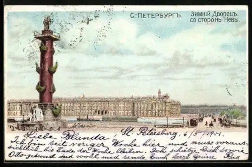 Lithographie St. Petersburg, Ortspartie mit Rostra-Säule