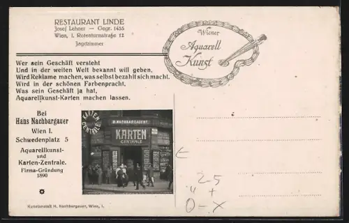 Künstler-AK Wien, Restaurant Linde, Bes. Josef Lehner, Rotenturmstr. 12, Jagdzimmer