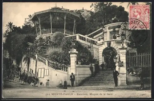 AK Monté-Carlo, Escaliers, Montée de la Gare, Bahnhof