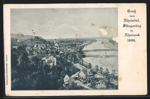 AK Rheineck, Rheintal. Sängertag 1906, Teilansicht mit Brücke