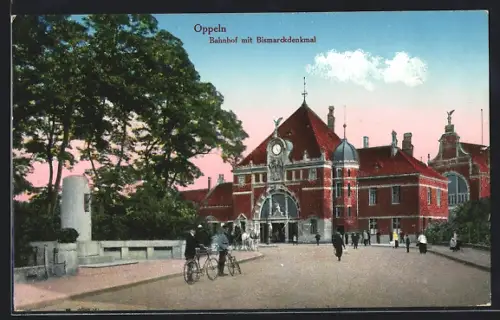AK Oppeln, Bahnhof mit Bismarckdenkmal