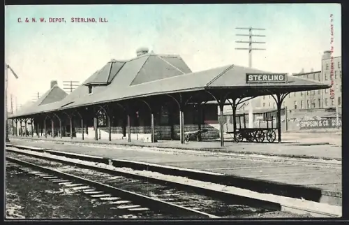 AK Sterling, IL, C. & N. W. Depot, Bahnhof