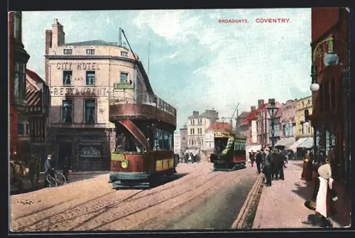 AK Coventry, Broadgate, Strassenbahn