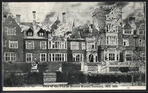 AK Denton, View of the Fire at Denton Manor 1906, Brand