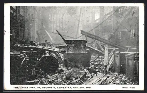 AK Leicester, The Great Fire 1911, St. George`s, Brand