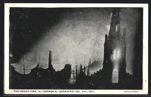 AK Leicester, The Great Fire 1911, St. George`s, Brand