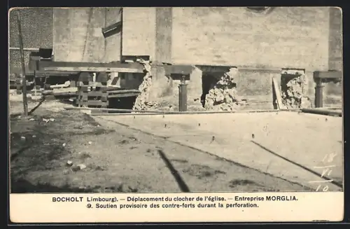 AK Bocholt /Limbourg, Déplacement du clocher de l`église, Entreprise Morglia, Soutien provisoire, Handwerk