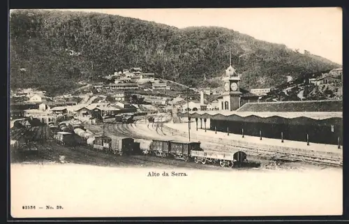 AK Alto da Serra, Bahnhof mit Zügen und Ortsansicht, Panorama