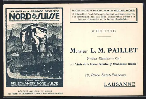 AK Lausanne, Amis de la France dévastée et Nord-Suisse Réunis, Illustrierte, Bestellkarte
