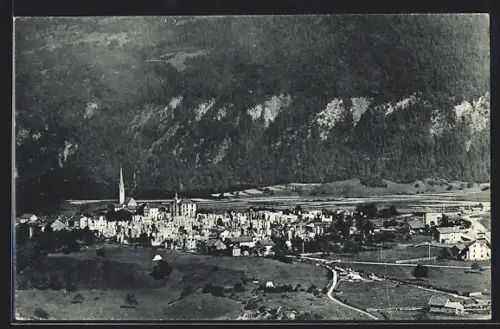 AK Bonaduz, Der Brand vom 1. Juli 1908, Anblick vom Hügel im Westen des Ortes