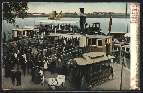 AK Dordrecht, Groothofd. Aanlegplaats Fop Smit, Pferdebahn