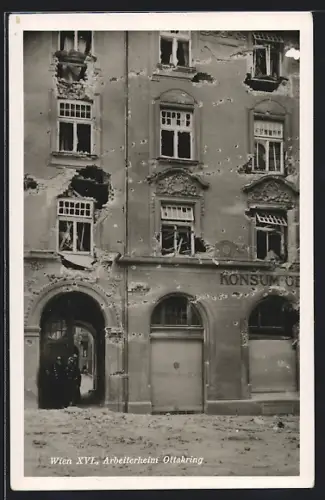 AK Wien, Arbeiterheim Ottakring mit Schusslöchern