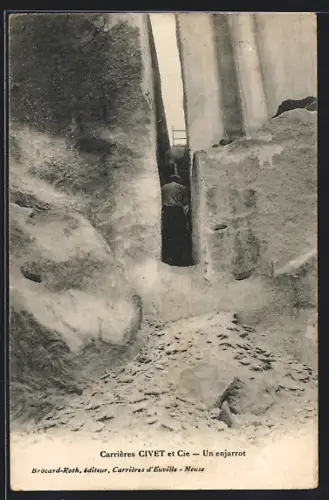 AK Euville, Carrières Civet et Cie, Un enjarrot, Marmor-Steinbruch