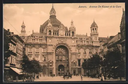 AK Anvers, Avenue De Keyser et la Gare, Bahnhof