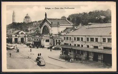 AK Liège / Lüttich, La gare des Guillemins, Strassenbahn vor dem Bahnhof